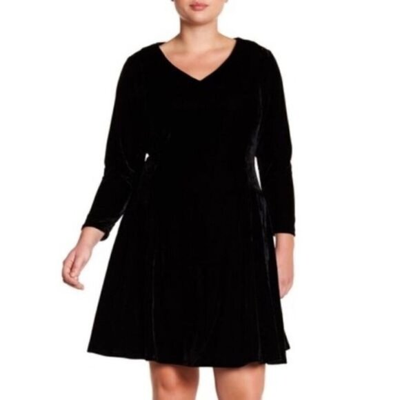 Alexia Admor Womens Plus Size 3X Velvet Fit & Flare Dress Black Long Sleeve - Picture 1 of 7